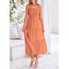 imagePRETTYGARDEN Midi Dress for Women 2025 Summer Smocked Ruffle A Line Long Flowy Dresses Cute Sleeveless Beach SundressBrown Orange