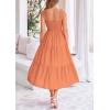 imagePRETTYGARDEN Midi Dress for Women 2025 Summer Smocked Ruffle A Line Long Flowy Dresses Cute Sleeveless Beach SundressBrown Orange