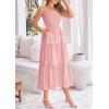 imagePRETTYGARDEN Midi Dress for Women 2025 Summer Smocked Ruffle A Line Long Flowy Dresses Cute Sleeveless Beach SundressPink