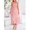 imagePRETTYGARDEN Midi Dress for Women 2025 Summer Smocked Ruffle A Line Long Flowy Dresses Cute Sleeveless Beach SundressPink