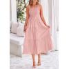 imagePRETTYGARDEN Midi Dress for Women 2025 Summer Smocked Ruffle A Line Long Flowy Dresses Cute Sleeveless Beach SundressPink