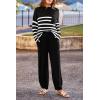 imagePRETTYGARDEN Two Piece Sets for Women 2025 Pullover Sweater High Waisted Sweatpants Tracksuit Lounge Set Fall Winter OutfitsStriped Black