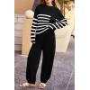 imagePRETTYGARDEN Two Piece Sets for Women 2025 Pullover Sweater High Waisted Sweatpants Tracksuit Lounge Set Fall Winter OutfitsStriped Black