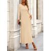 imagePRETTYGARDEN Women Fall Spring 2 Piece Outfits Dressy Casual Ribbed Knit Long Sleeve Crop Top Maxi Flowy Skirts Matching SetsBeige