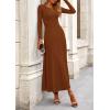 imagePRETTYGARDEN Women Fall Spring 2 Piece Outfits Dressy Casual Ribbed Knit Long Sleeve Crop Top Maxi Flowy Skirts Matching SetsBrown