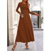 imagePRETTYGARDEN Women Fall Spring 2 Piece Outfits Dressy Casual Ribbed Knit Long Sleeve Crop Top Maxi Flowy Skirts Matching SetsBrown