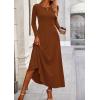imagePRETTYGARDEN Women Fall Spring 2 Piece Outfits Dressy Casual Ribbed Knit Long Sleeve Crop Top Maxi Flowy Skirts Matching SetsBrown