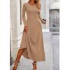 imagePRETTYGARDEN Women Fall Spring 2 Piece Outfits Dressy Casual Ribbed Knit Long Sleeve Crop Top Maxi Flowy Skirts Matching SetsCamel