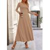 imagePRETTYGARDEN Women Fall Spring 2 Piece Outfits Dressy Casual Ribbed Knit Long Sleeve Crop Top Maxi Flowy Skirts Matching SetsCamel