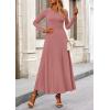 imagePRETTYGARDEN Women Fall Spring 2 Piece Outfits Dressy Casual Ribbed Knit Long Sleeve Crop Top Maxi Flowy Skirts Matching SetsDusty Pink