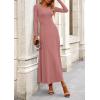 imagePRETTYGARDEN Women Fall Spring 2 Piece Outfits Dressy Casual Ribbed Knit Long Sleeve Crop Top Maxi Flowy Skirts Matching SetsDusty Pink