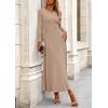 imagePRETTYGARDEN Women Fall Spring 2 Piece Outfits Dressy Casual Ribbed Knit Long Sleeve Crop Top Maxi Flowy Skirts Matching SetsKhaki