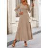 imagePRETTYGARDEN Women Fall Spring 2 Piece Outfits Dressy Casual Ribbed Knit Long Sleeve Crop Top Maxi Flowy Skirts Matching SetsKhaki