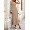 imagePRETTYGARDEN Women Fall Spring 2 Piece Outfits Dressy Casual Ribbed Knit Long Sleeve Crop Top Maxi Flowy Skirts Matching SetsKhaki