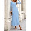 imagePRETTYGARDEN Women Fall Spring 2 Piece Outfits Dressy Casual Ribbed Knit Long Sleeve Crop Top Maxi Flowy Skirts Matching SetsLight Blue