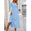 imagePRETTYGARDEN Women Fall Spring 2 Piece Outfits Dressy Casual Ribbed Knit Long Sleeve Crop Top Maxi Flowy Skirts Matching SetsLight Blue