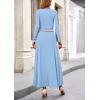 imagePRETTYGARDEN Women Fall Spring 2 Piece Outfits Dressy Casual Ribbed Knit Long Sleeve Crop Top Maxi Flowy Skirts Matching SetsLight Blue