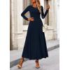 imagePRETTYGARDEN Women Fall Spring 2 Piece Outfits Dressy Casual Ribbed Knit Long Sleeve Crop Top Maxi Flowy Skirts Matching SetsNavy