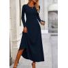 imagePRETTYGARDEN Women Fall Spring 2 Piece Outfits Dressy Casual Ribbed Knit Long Sleeve Crop Top Maxi Flowy Skirts Matching SetsNavy