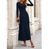 imagePRETTYGARDEN Women Fall Spring 2 Piece Outfits Dressy Casual Ribbed Knit Long Sleeve Crop Top Maxi Flowy Skirts Matching SetsNavy