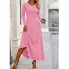 imagePRETTYGARDEN Women Fall Spring 2 Piece Outfits Dressy Casual Ribbed Knit Long Sleeve Crop Top Maxi Flowy Skirts Matching SetsPink