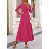 imagePRETTYGARDEN Women Fall Spring 2 Piece Outfits Dressy Casual Ribbed Knit Long Sleeve Crop Top Maxi Flowy Skirts Matching SetsRose Red