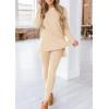 imagePRETTYGARDEN Womens 2 Piece Outfits 2025 Fall Casual Long Sleeve Tunic Tops Legging Pants Matching Lounge Sets SweatsuitsBeige