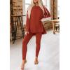 imagePRETTYGARDEN Womens 2 Piece Outfits 2025 Fall Casual Long Sleeve Tunic Tops Legging Pants Matching Lounge Sets SweatsuitsBrick Red
