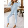imagePRETTYGARDEN Womens 2 Piece Outfits 2025 Fall Casual Long Sleeve Tunic Tops Legging Pants Matching Lounge Sets SweatsuitsLight Blue