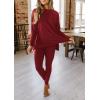 imagePRETTYGARDEN Womens 2 Piece Outfits 2025 Fall Casual Long Sleeve Tunic Tops Legging Pants Matching Lounge Sets SweatsuitsWine Red