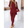imagePRETTYGARDEN Womens 2 Piece Outfits 2025 Fall Casual Long Sleeve Tunic Tops Legging Pants Matching Lounge Sets SweatsuitsWine Red