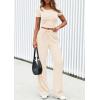 imagePRETTYGARDEN Womens 2 Piece Outfits Summer 2025 Ribbed Knit Button Short Sleeve Tops Casual Wide Leg Pants Lounge SetsBeige