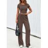 imagePRETTYGARDEN Womens 2 Piece Outfits Summer 2025 Ribbed Knit Button Short Sleeve Tops Casual Wide Leg Pants Lounge SetsCoffee