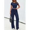 imagePRETTYGARDEN Womens 2 Piece Outfits Summer 2025 Ribbed Knit Button Short Sleeve Tops Casual Wide Leg Pants Lounge SetsNavy