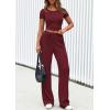 imagePRETTYGARDEN Womens 2 Piece Outfits Summer 2025 Ribbed Knit Button Short Sleeve Tops Casual Wide Leg Pants Lounge SetsWine Red