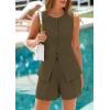 imagePRETTYGARDEN Womens 2 Piece Sets 2025 Summer Trendy Button Down Suit Vest Tops High Waisted Shorts Business Casual OutfitsArmy Green