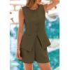 imagePRETTYGARDEN Womens 2 Piece Sets 2025 Summer Trendy Button Down Suit Vest Tops High Waisted Shorts Business Casual OutfitsArmy Green