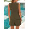 imagePRETTYGARDEN Womens 2 Piece Sets 2025 Summer Trendy Button Down Suit Vest Tops High Waisted Shorts Business Casual OutfitsArmy Green