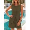 imagePRETTYGARDEN Womens 2 Piece Sets 2025 Summer Trendy Button Down Suit Vest Tops High Waisted Shorts Business Casual OutfitsArmy Green