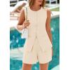 imagePRETTYGARDEN Womens 2 Piece Sets 2025 Summer Trendy Button Down Suit Vest Tops High Waisted Shorts Business Casual OutfitsBeige