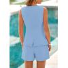 imagePRETTYGARDEN Womens 2 Piece Sets 2025 Summer Trendy Button Down Suit Vest Tops High Waisted Shorts Business Casual OutfitsLight Blue