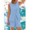 imagePRETTYGARDEN Womens 2 Piece Sets 2025 Summer Trendy Button Down Suit Vest Tops High Waisted Shorts Business Casual OutfitsLight Blue