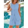 imagePRETTYGARDEN Womens 2 Piece Sets 2025 Summer Trendy Button Down Suit Vest Tops High Waisted Shorts Business Casual OutfitsLight Blue