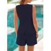 imagePRETTYGARDEN Womens 2 Piece Sets 2025 Summer Trendy Button Down Suit Vest Tops High Waisted Shorts Business Casual OutfitsNavy