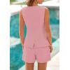 imagePRETTYGARDEN Womens 2 Piece Sets 2025 Summer Trendy Button Down Suit Vest Tops High Waisted Shorts Business Casual OutfitsPink