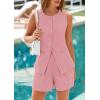 imagePRETTYGARDEN Womens 2 Piece Sets 2025 Summer Trendy Button Down Suit Vest Tops High Waisted Shorts Business Casual OutfitsPink