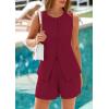 imagePRETTYGARDEN Womens 2 Piece Sets 2025 Summer Trendy Button Down Suit Vest Tops High Waisted Shorts Business Casual OutfitsWine Red