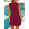 imagePRETTYGARDEN Womens 2 Piece Sets 2025 Summer Trendy Button Down Suit Vest Tops High Waisted Shorts Business Casual OutfitsWine Red