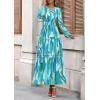 imagePRETTYGARDEN Womens 2025 Fall Boho Maxi Dresses Floral Long Sleeve V Neck Flowy Elegant Wedding Guest Dress Vacation OutfitsBlue