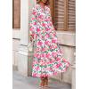 imagePRETTYGARDEN Womens 2025 Fall Boho Maxi Dresses Floral Long Sleeve V Neck Flowy Elegant Wedding Guest Dress Vacation OutfitsFloral Green Pink